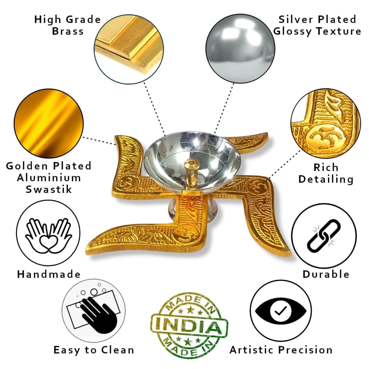 Premium Brass Swastik Diya with Red Velvet Box for Pooja