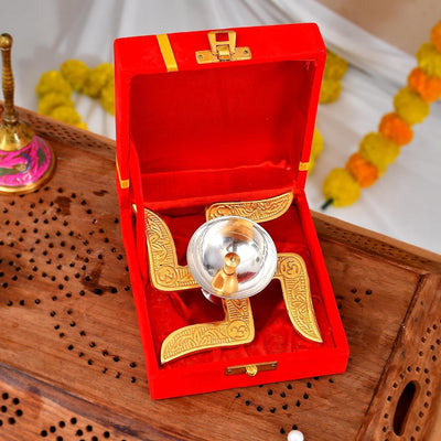 Premium Brass Swastik Diya with Red Velvet Box for Pooja