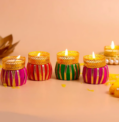 Home Decorative Diya Set of 6 Candle Holder (Multicolour)